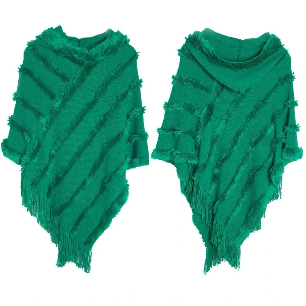 Green‎ Fringed hooded Women's Sweater